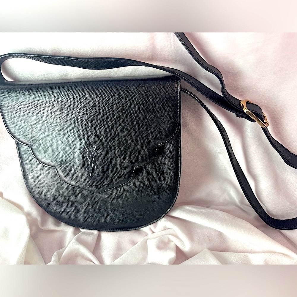 Yves Saint Laurent Saddle Bag Rare Saffiano Scalloped Monogram 80s YSL Crossbody - Picture 16 of 16